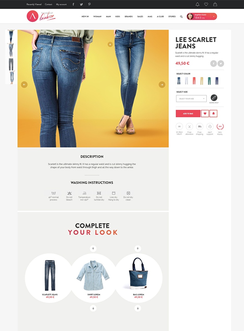 UI design for the product detail page of Arvind website.