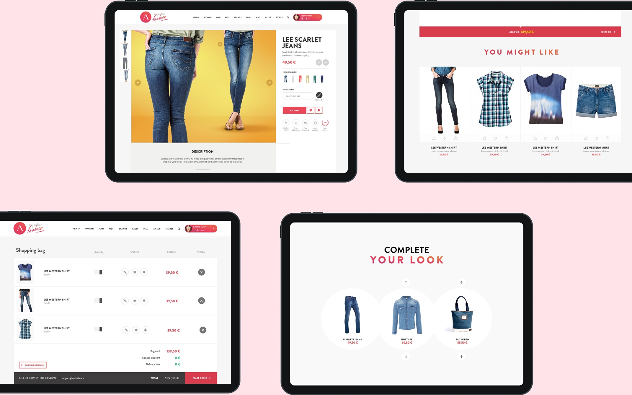UI design of different sections for Arvind’s ecommerce.