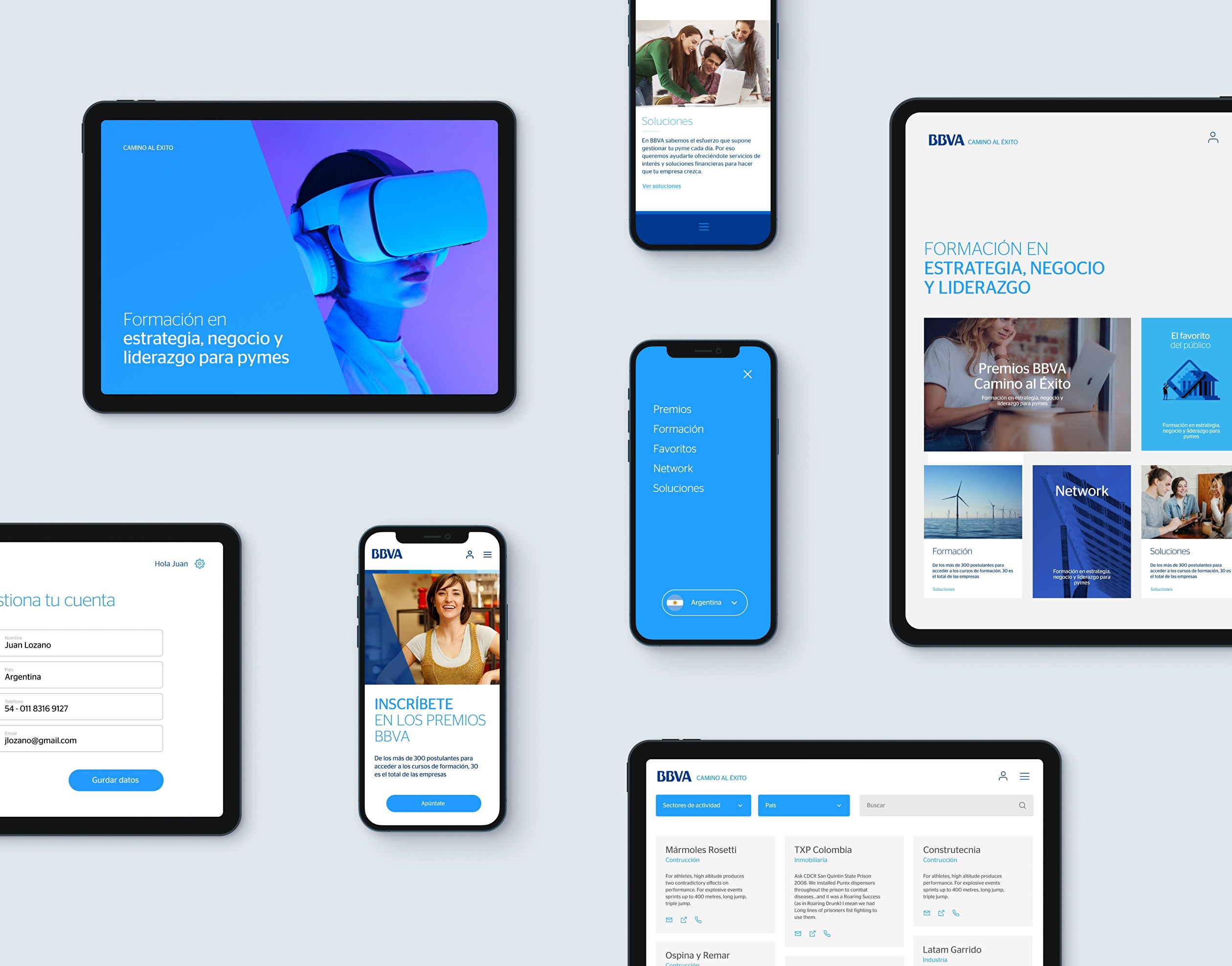 Pantallas que muestran cómo el diseño de productos digitales de BBVA se adapta a diferentes formatos responsive.