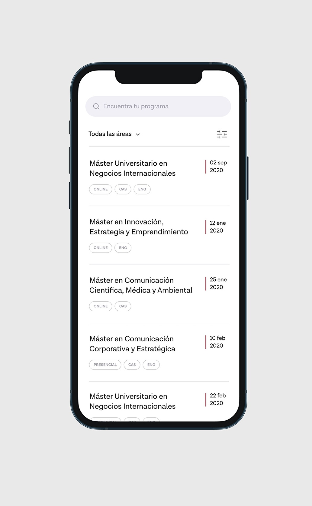 Design of the BSM web searcher in mobile format.