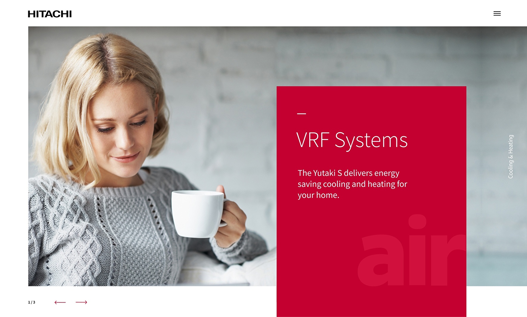 Slider with image of a woman holding a coffee cup featuring brand corporate elements.