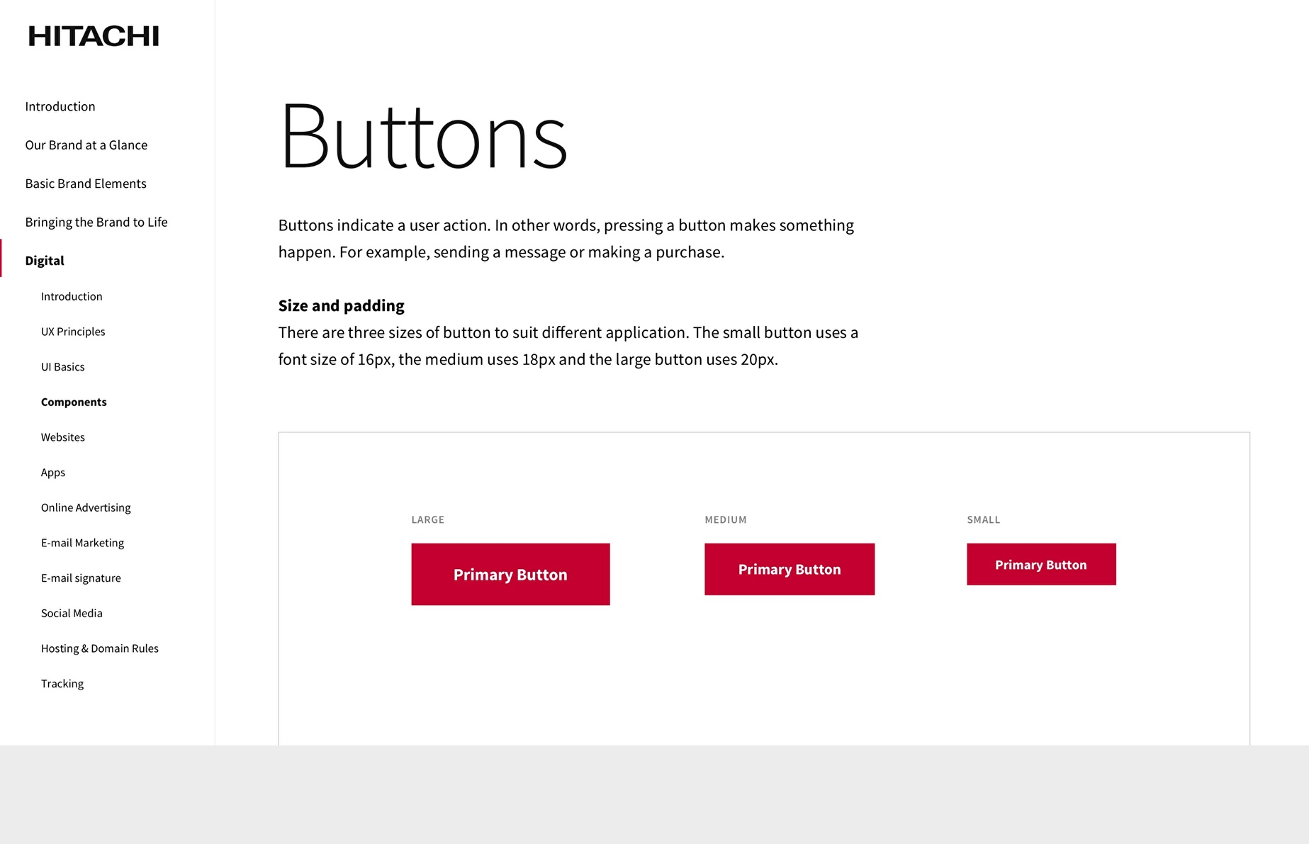 Different sizes for Call to action components.