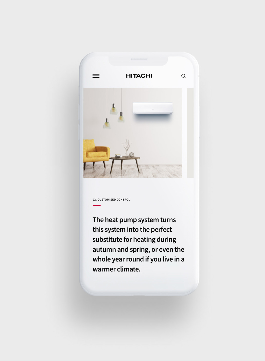 Hitachi web design for mobile format.