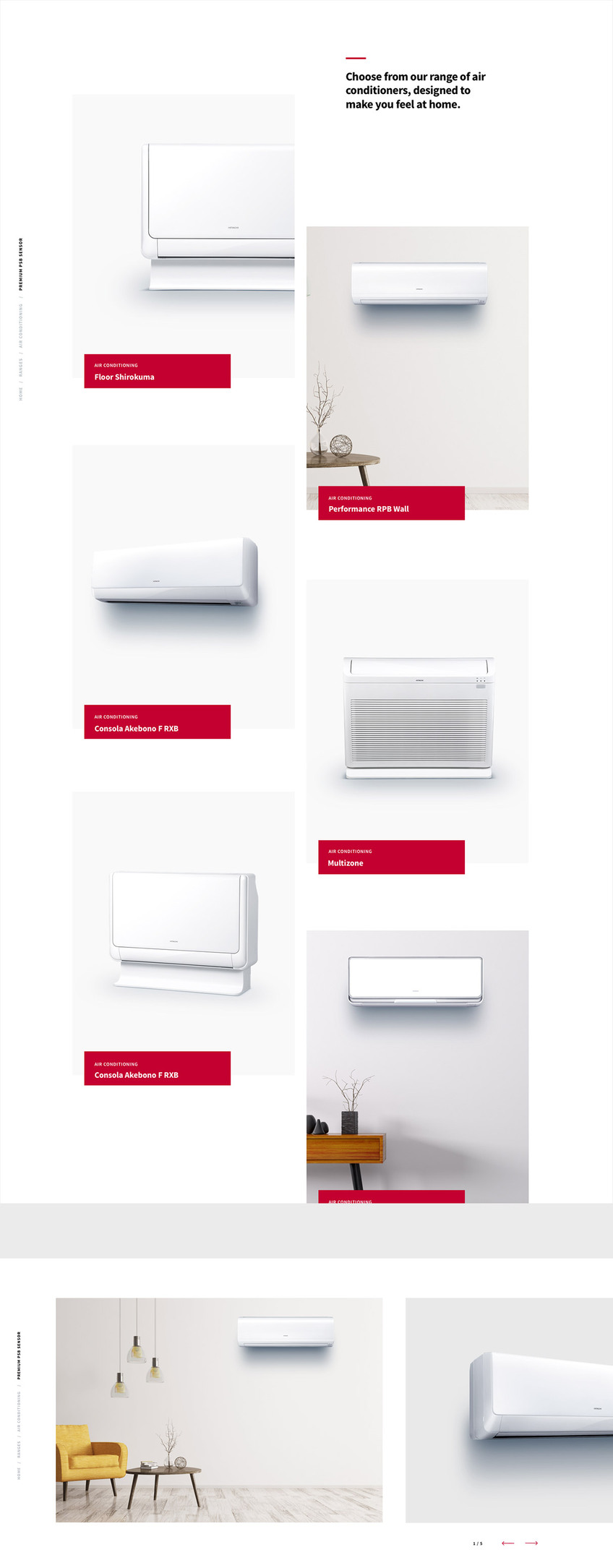 Modular design for the ranges section for Hitachi website.