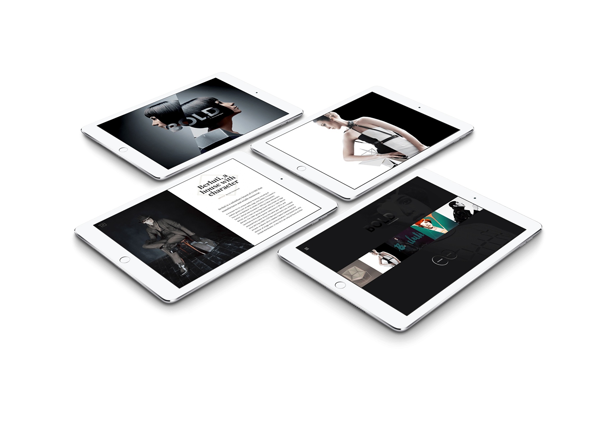 Screens with different content designs for the Marangoni app.