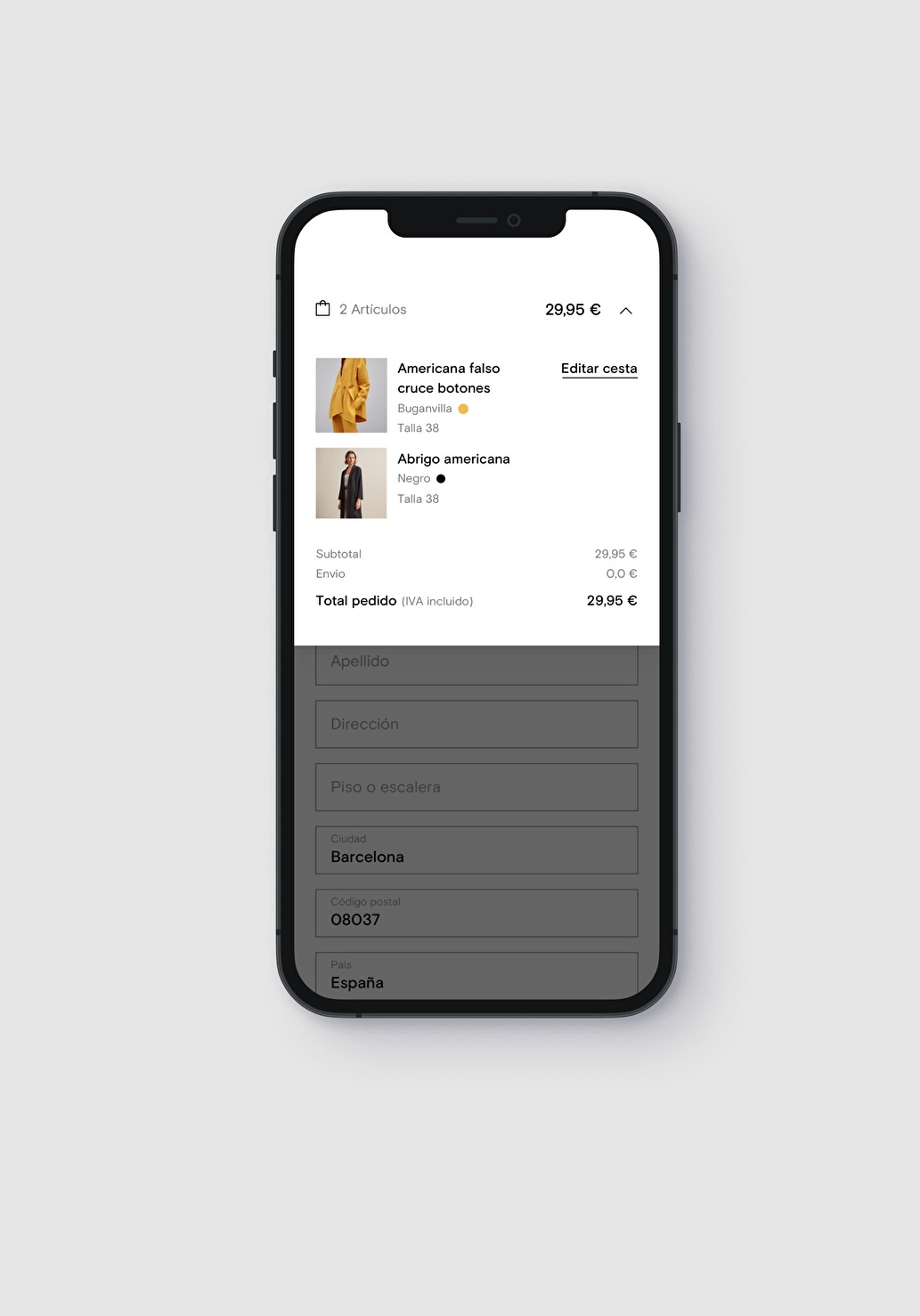 Diseño UI para el embudo de compra.