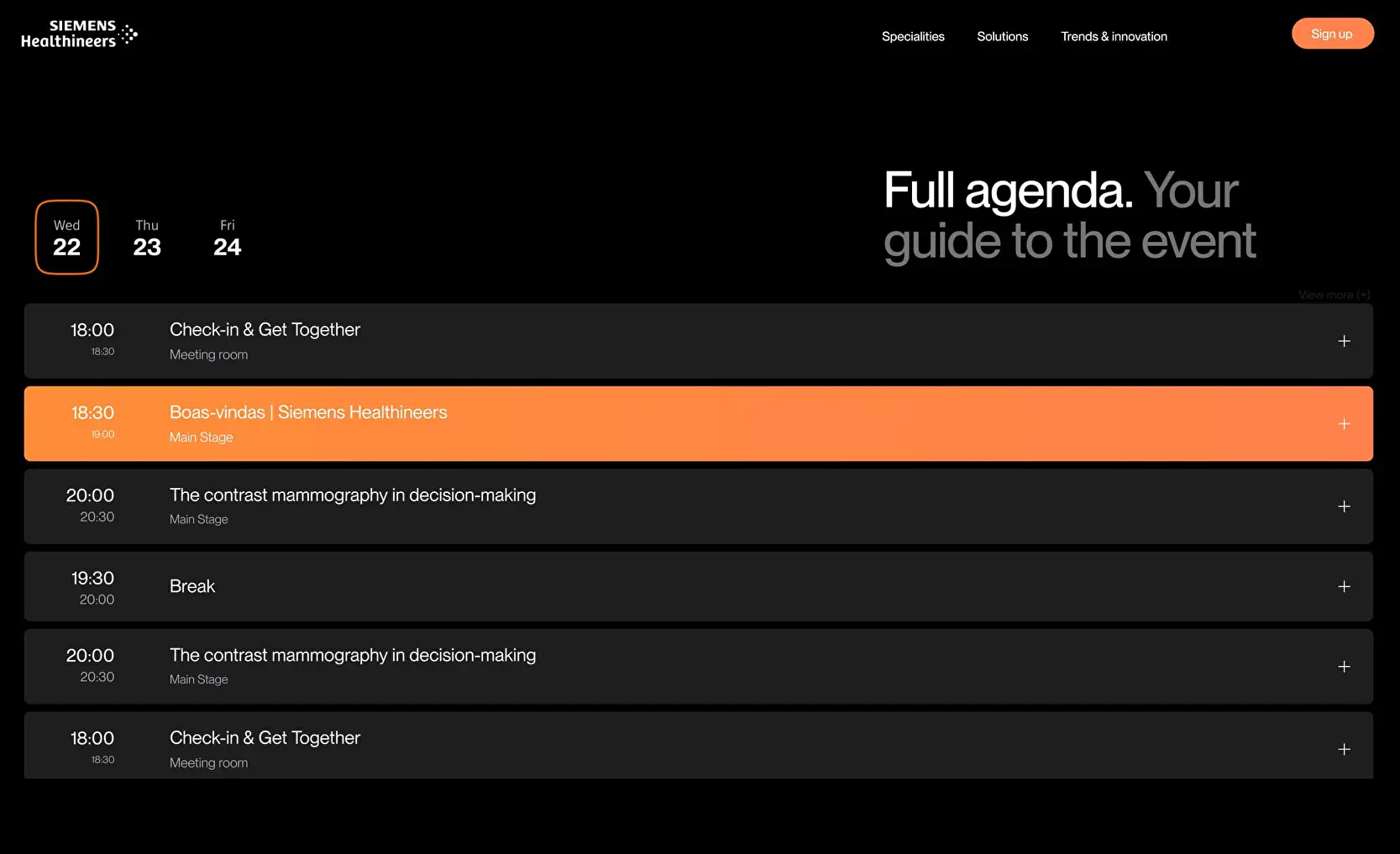 Módulo de la agenda del Content Hub de Siemens Healthineers.