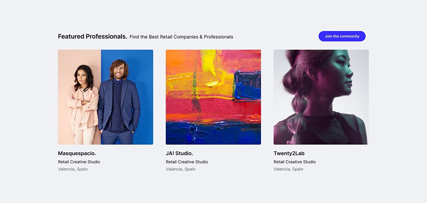 Diseño de la galería de contenido para usuarios de la plataforma.