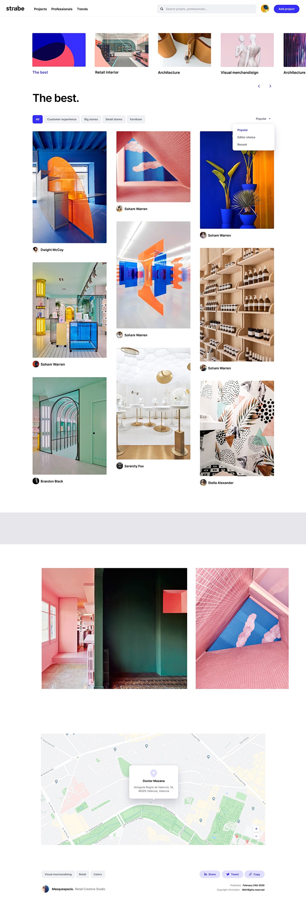 User interface design examples for Strabe website.