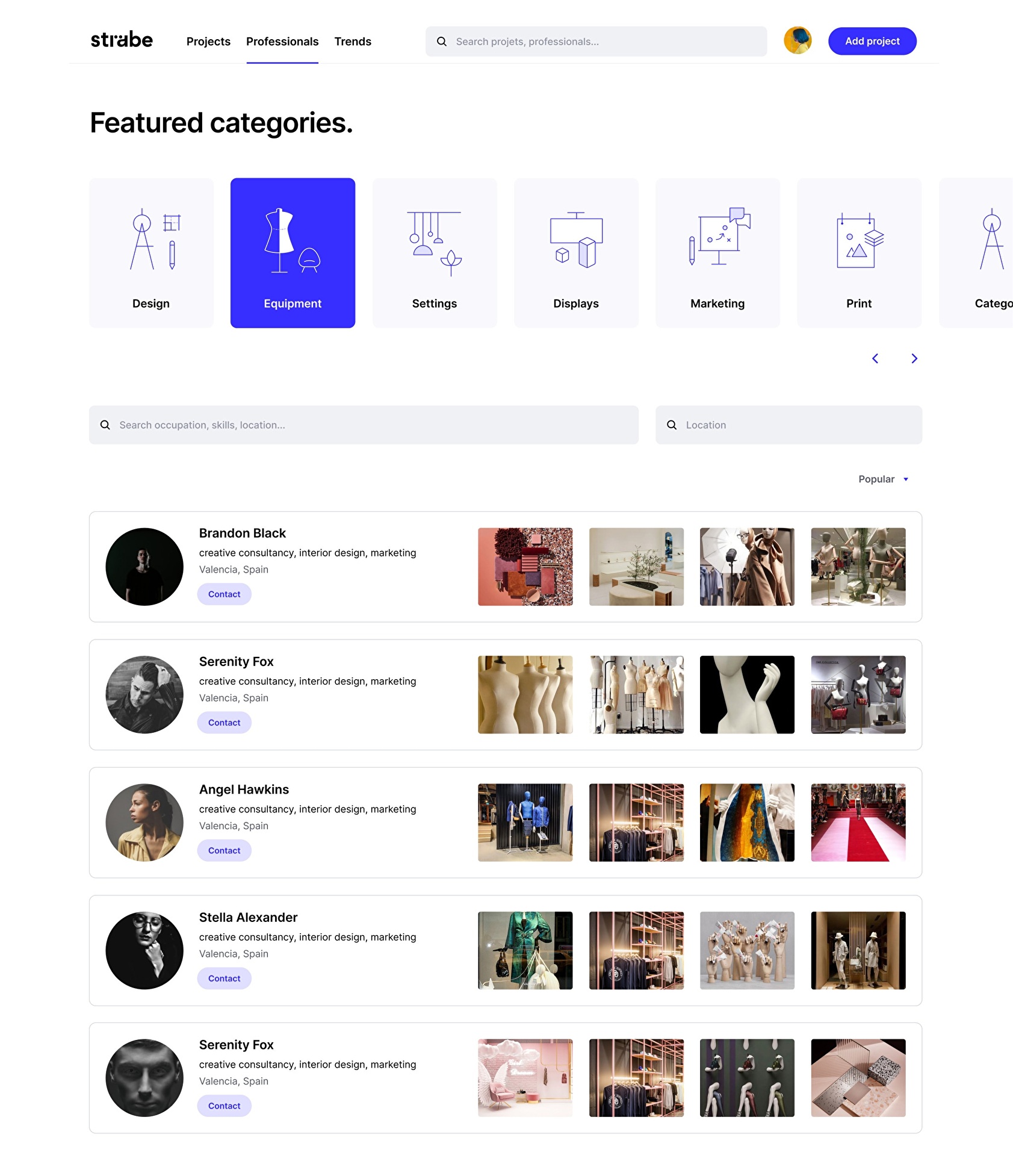 Capturas de pantalla del diseño de la página de búsqueda.