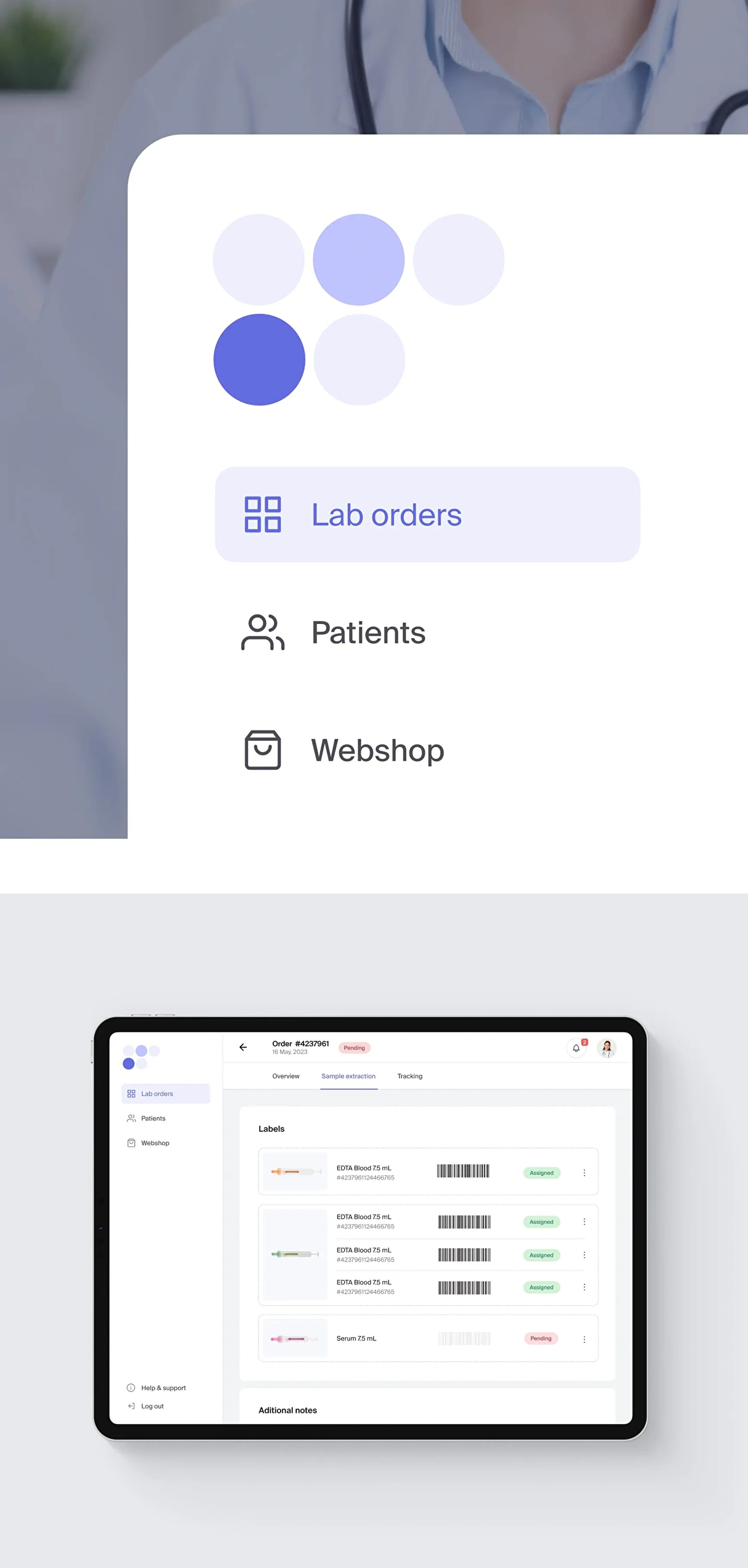 Design of the laboratory platform menu and UX & UI Design of the order page for the digital platform of the clinical analysis laboratory.